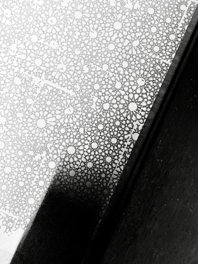 Rosette pattern with a shadow across the paper