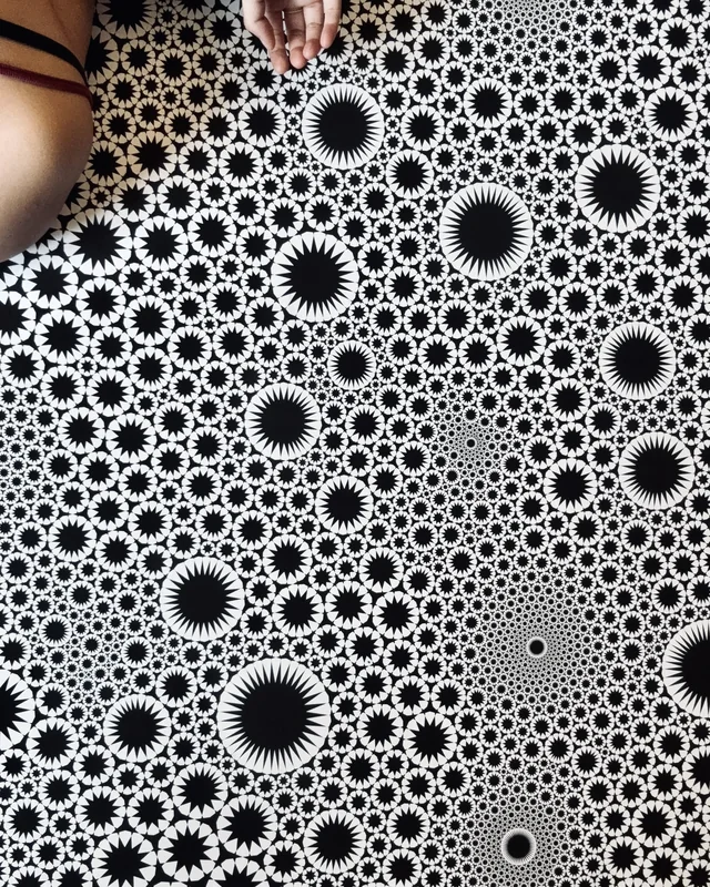 Black and white geometric rosette print