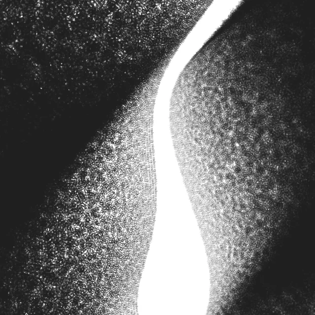 Dense black text flowing around a bright curved opening