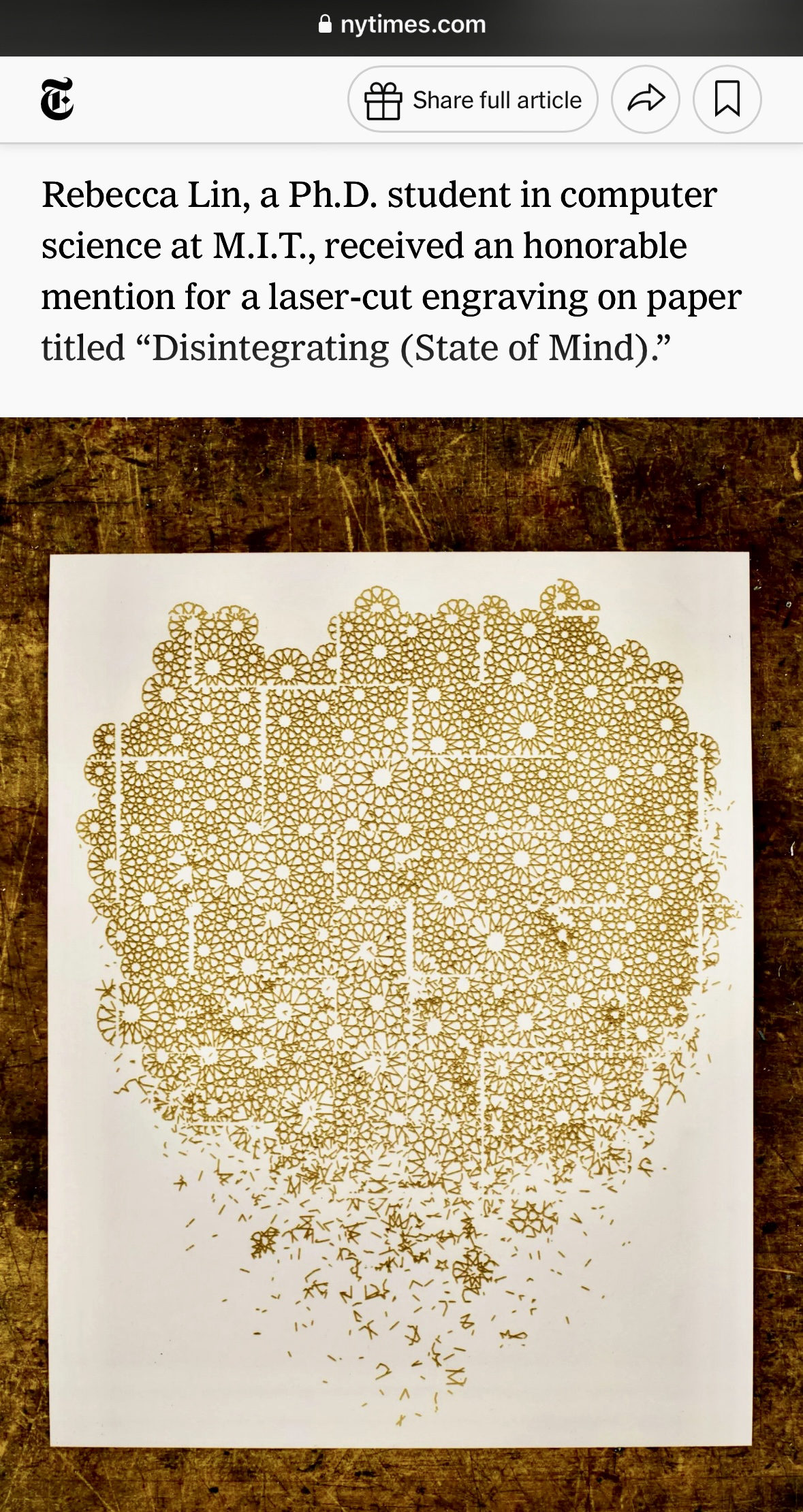 New York Times mobile article screenshot showing Disintegrating